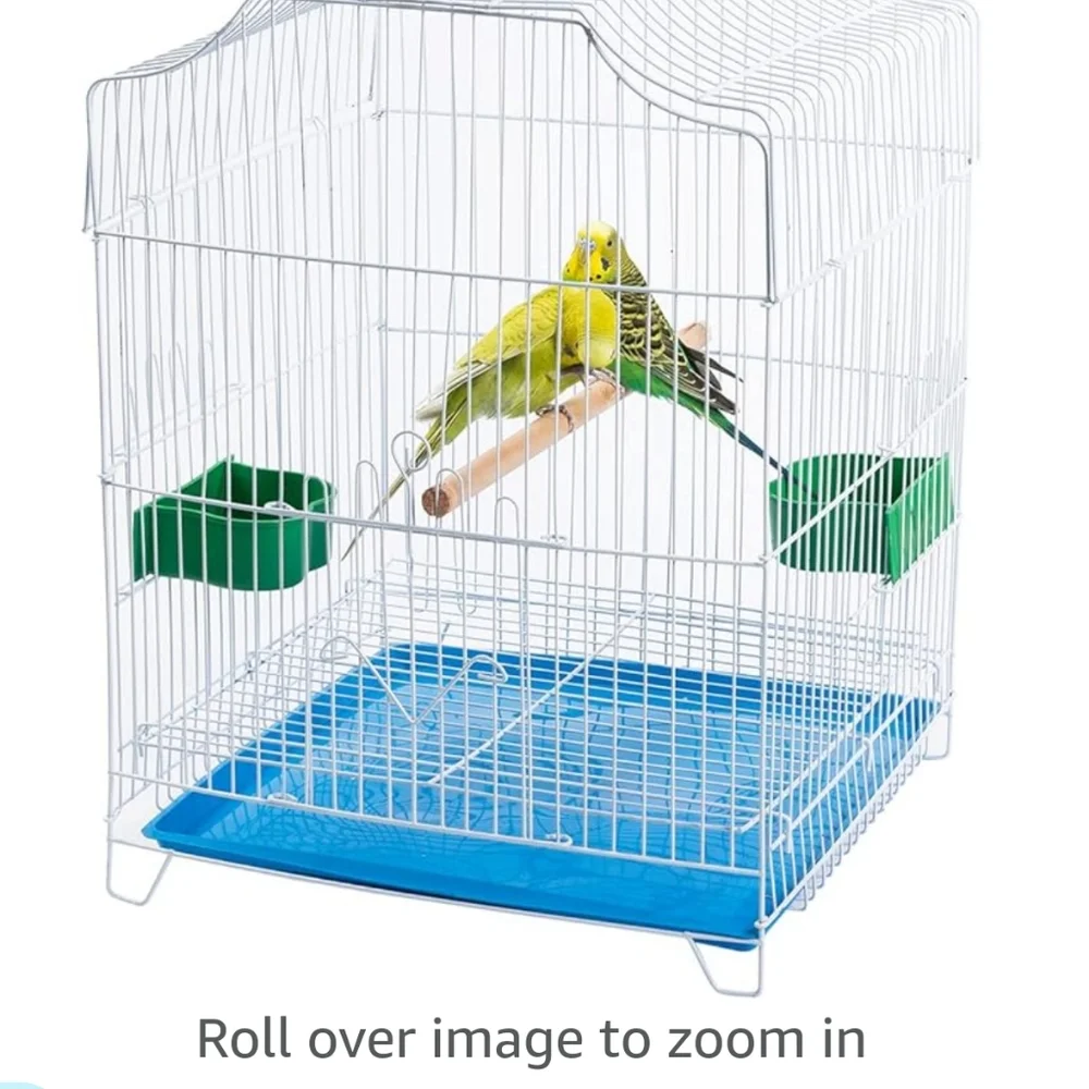 Small bird travel cage with blue plastic removable tray